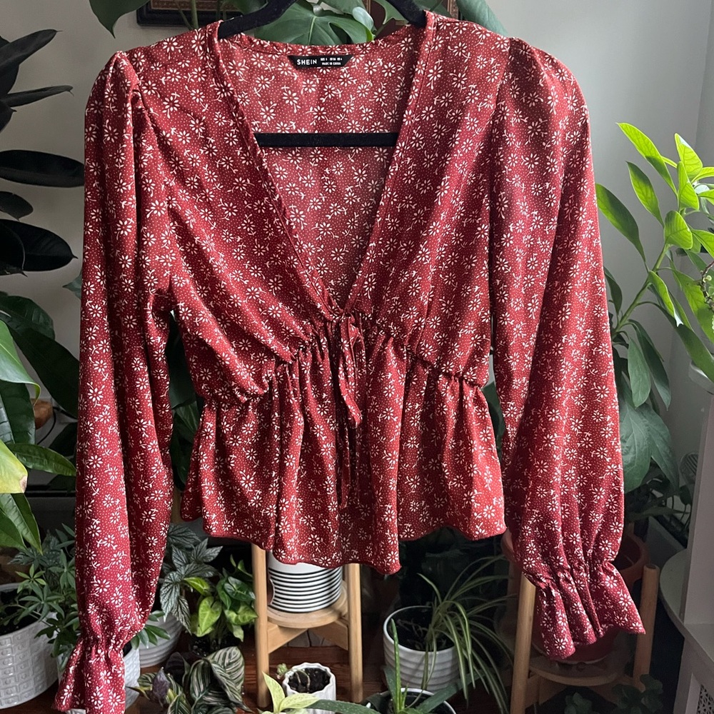 deep v-neck floral blouse